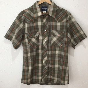 Wrangler Plaid Short Sleeve Green Medium